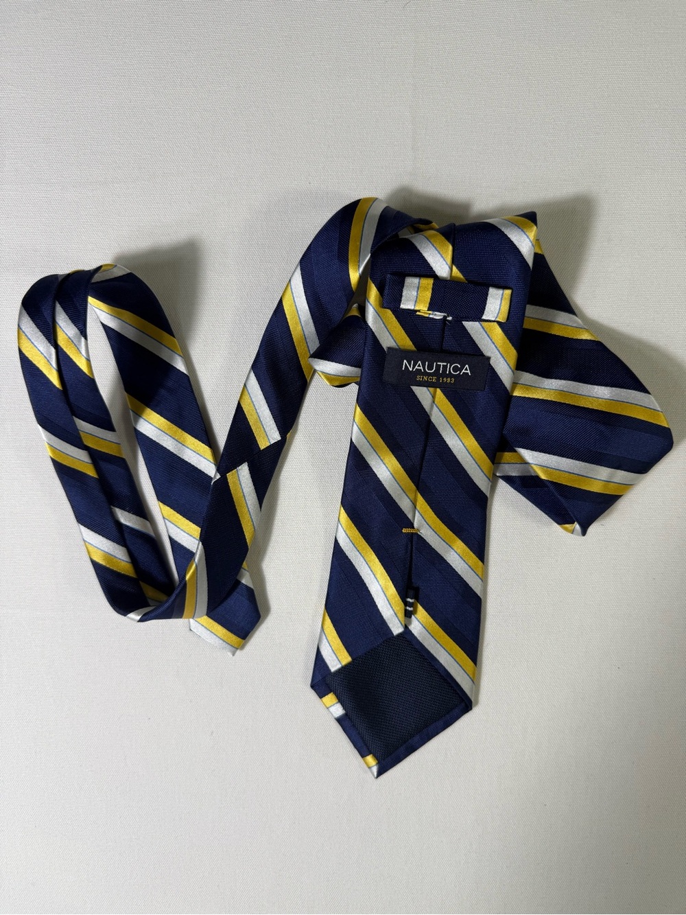 Nautica Navy, Yellow & White Diagonal Stripe Silk Tie